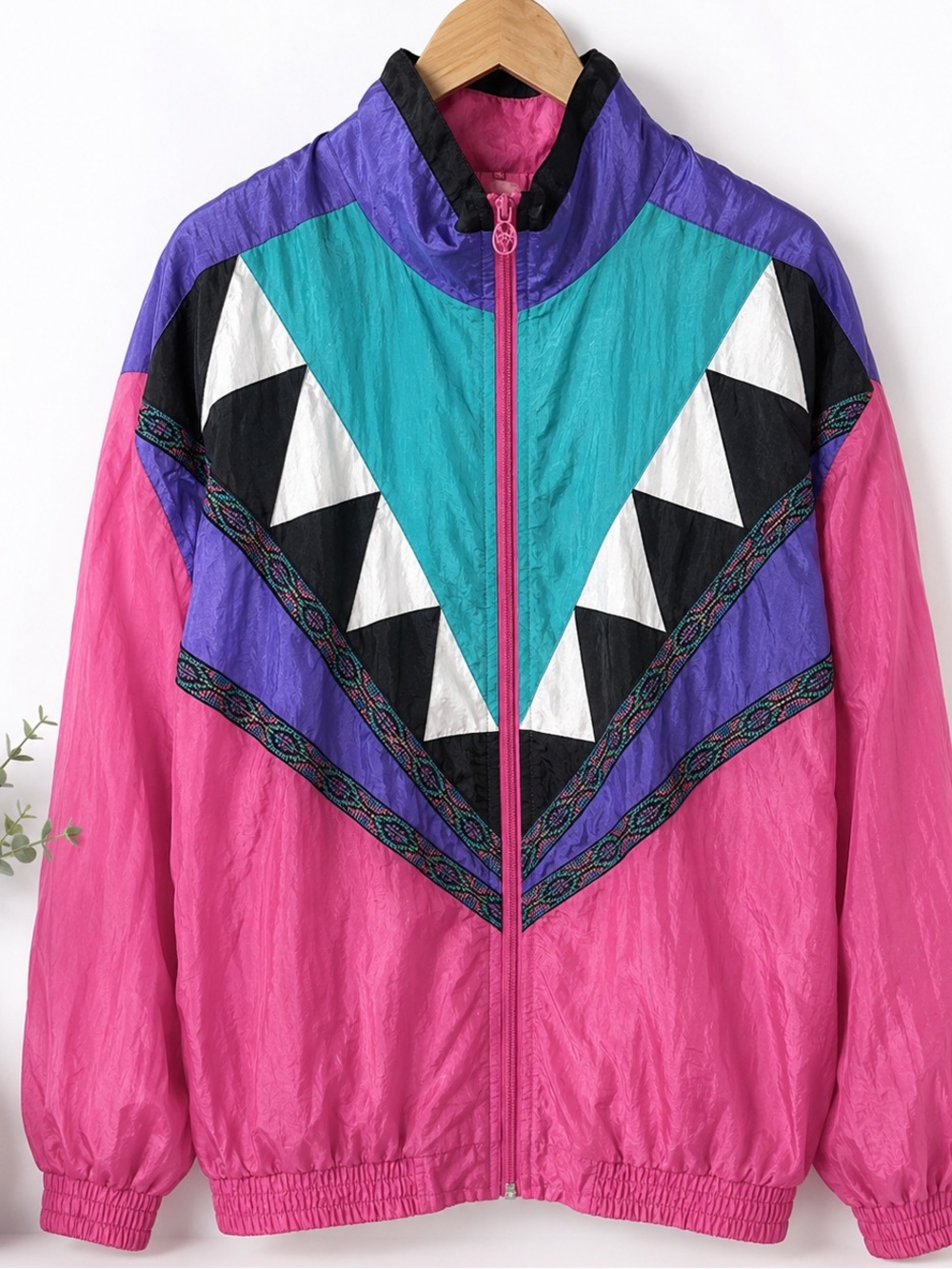 Vintage Windbreaker Lavon By Cheerful Corp Hott Pink Neon Size Large 90s